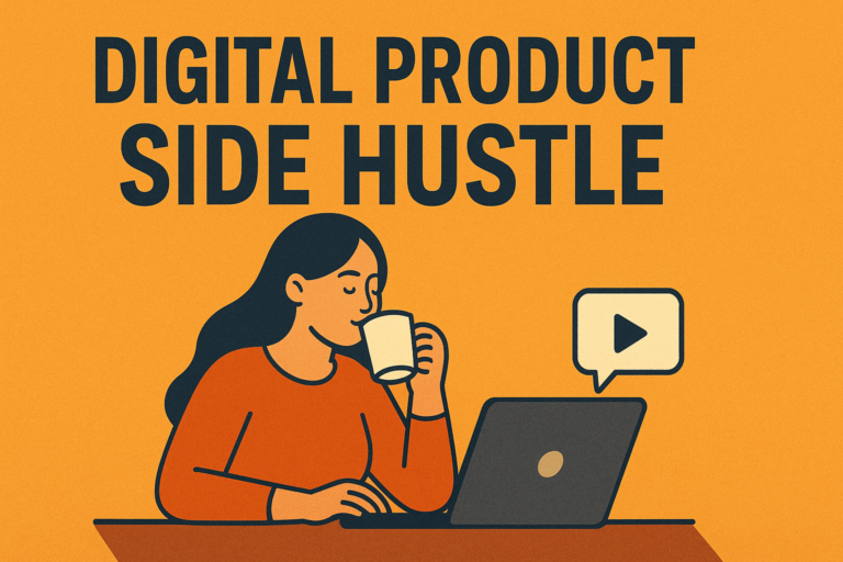 7 Powerful Reasons a Digital Product Side Hustle Can Skyrocket Your Earnings Digital product side hustle — a person working on a laptop creating an online course while sipping coffee